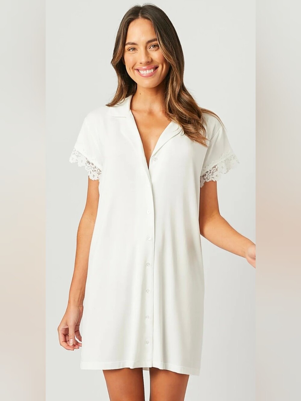 intimissimi White Lace-Trim Button-Front Nightshirt